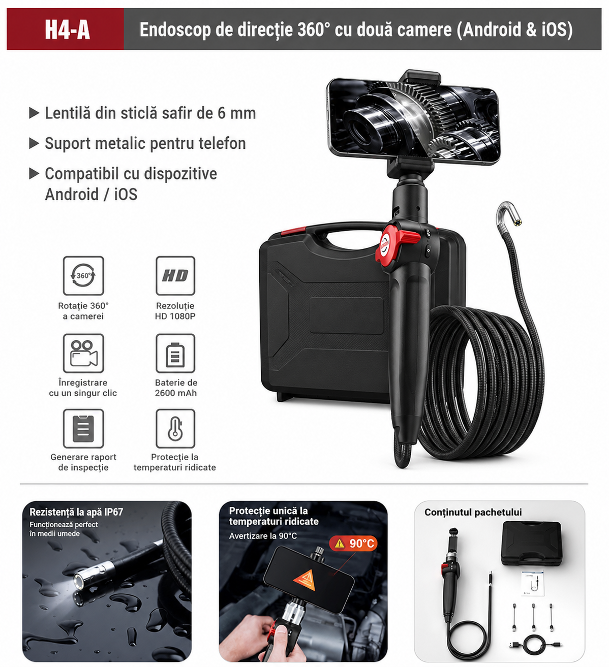Endoscop Flexibil Inspecție Auto