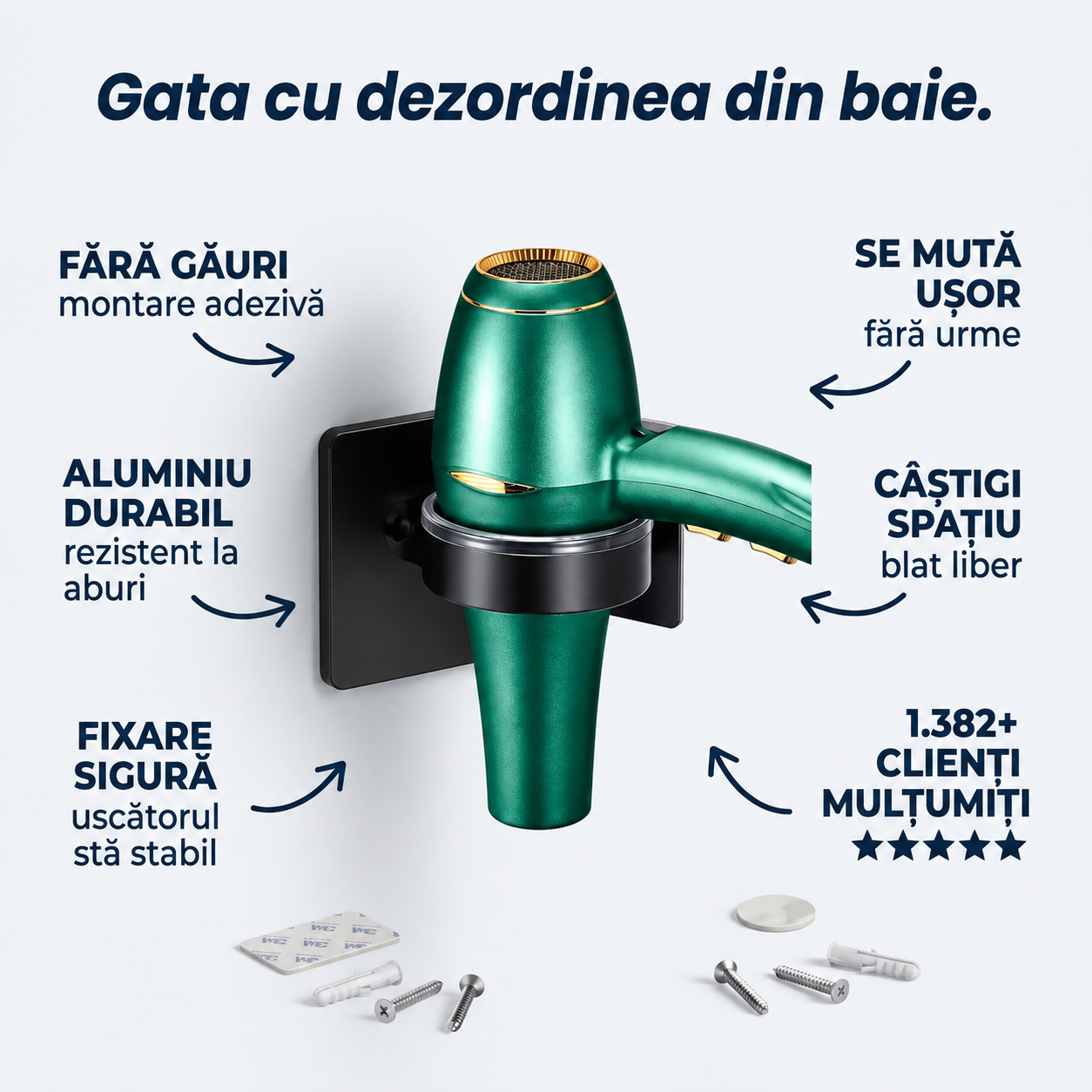 Suport Uscător Păr Autoadeziv
