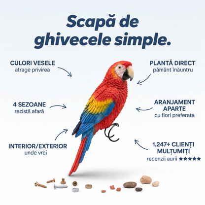 Sculptură Papagal Ghiveci Flori