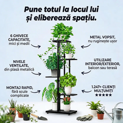 Raft Plante Modular Metal Negru