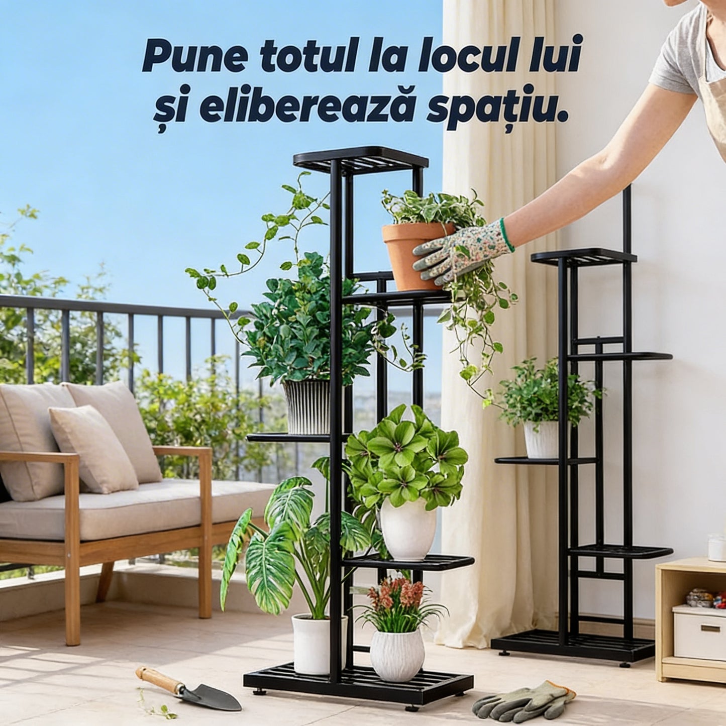 Raft Plante Modular Metal Negru