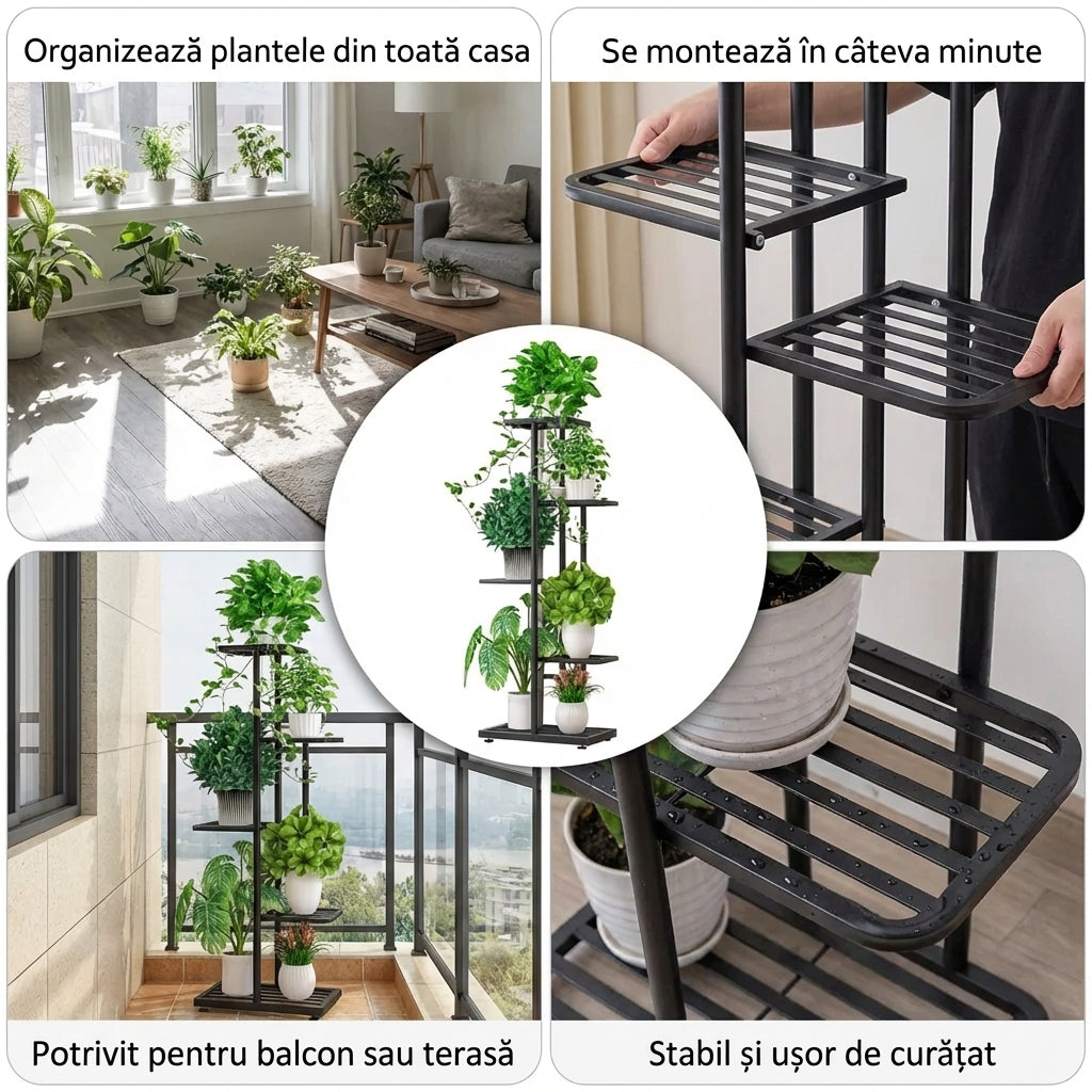 Raft Plante Modular Metal Negru
