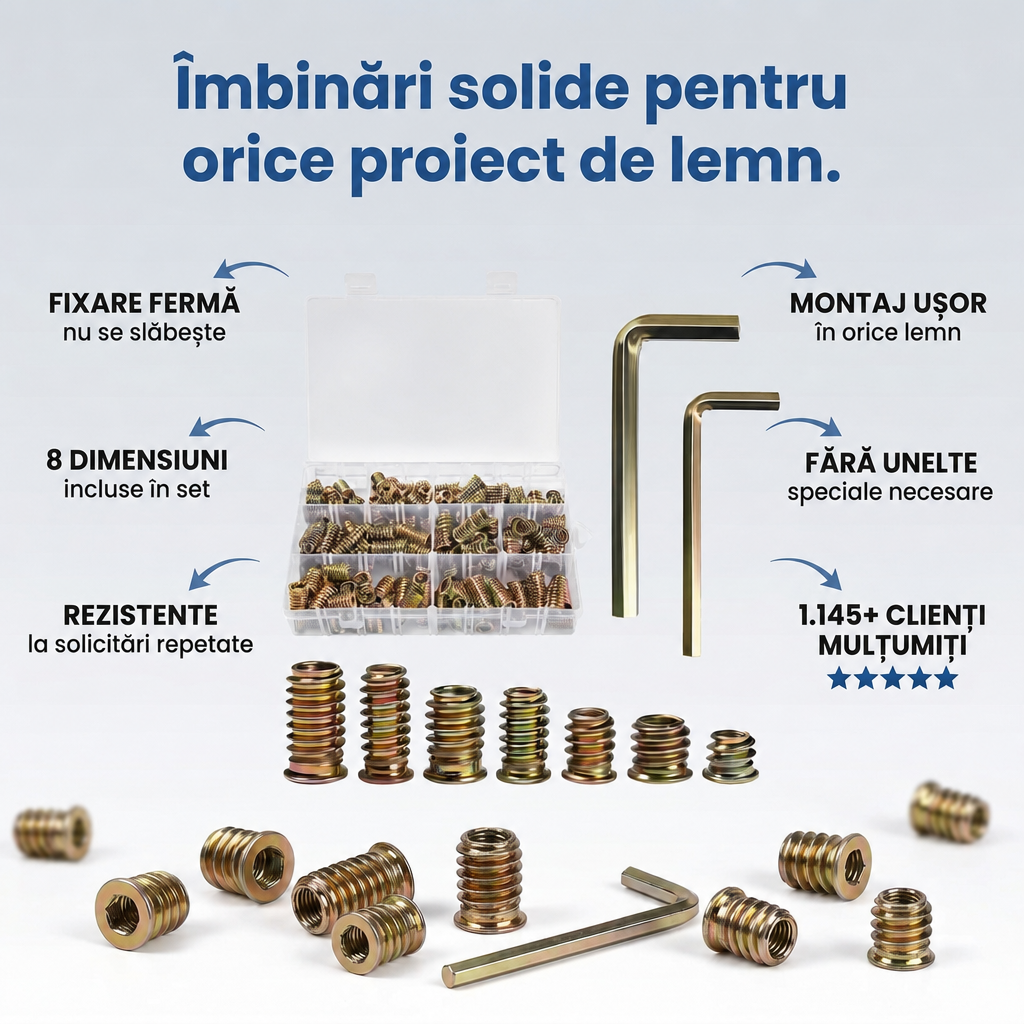 Set Piulițe Filetate Lemn