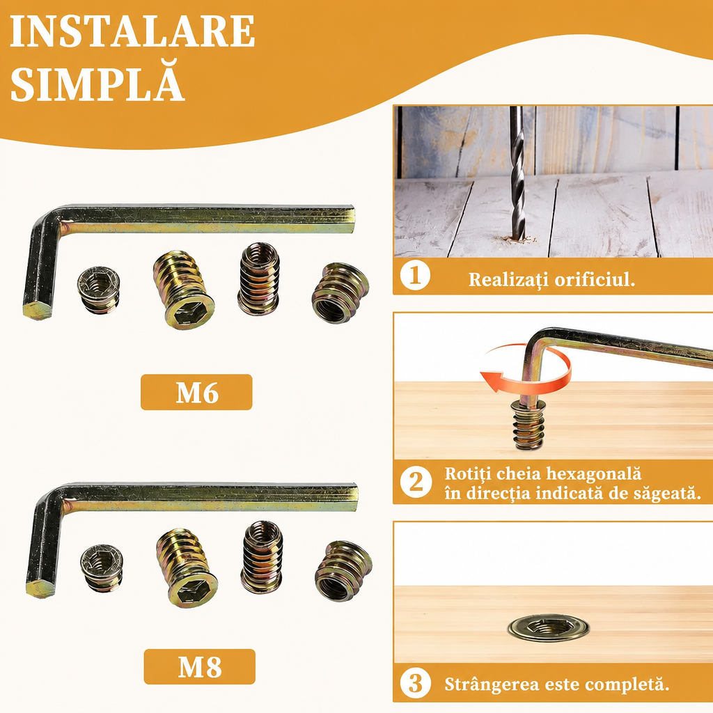 Set Piulițe Filetate Lemn