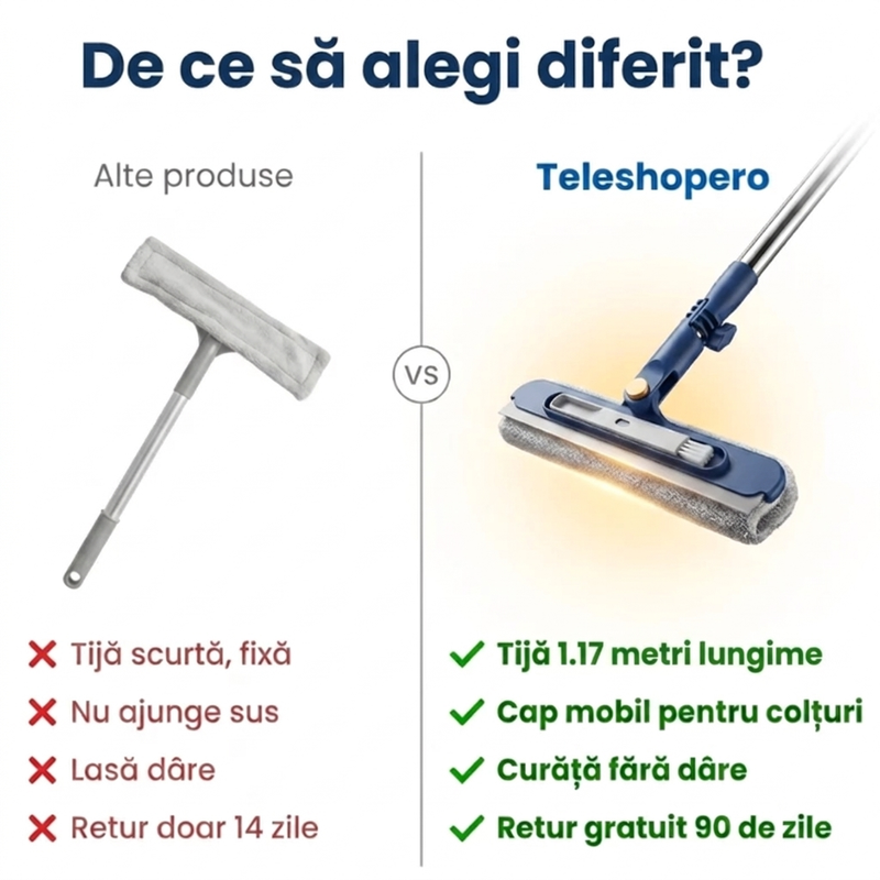 Curățător geamuri telescopic reglabil