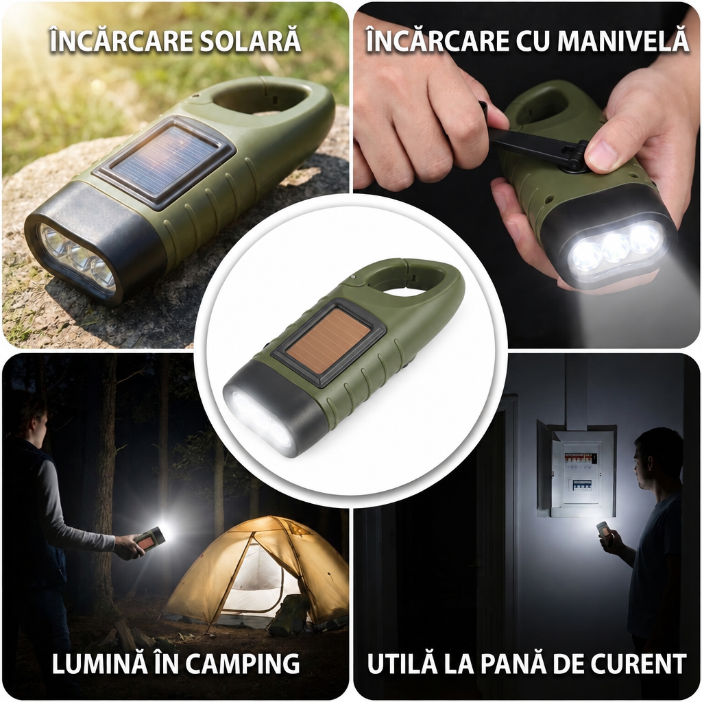 Lanternă Solară Cu Manivelă