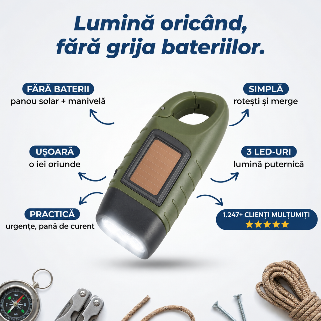 Lanternă Solară Cu Manivelă