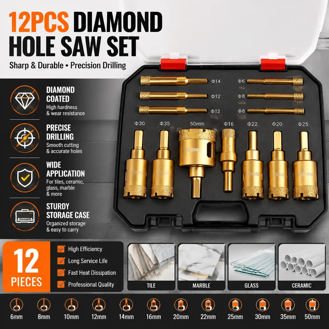 Set 12 Burghie Diamantate Pentru Găuri