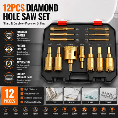 Set 12 Burghie Diamantate Pentru Găuri