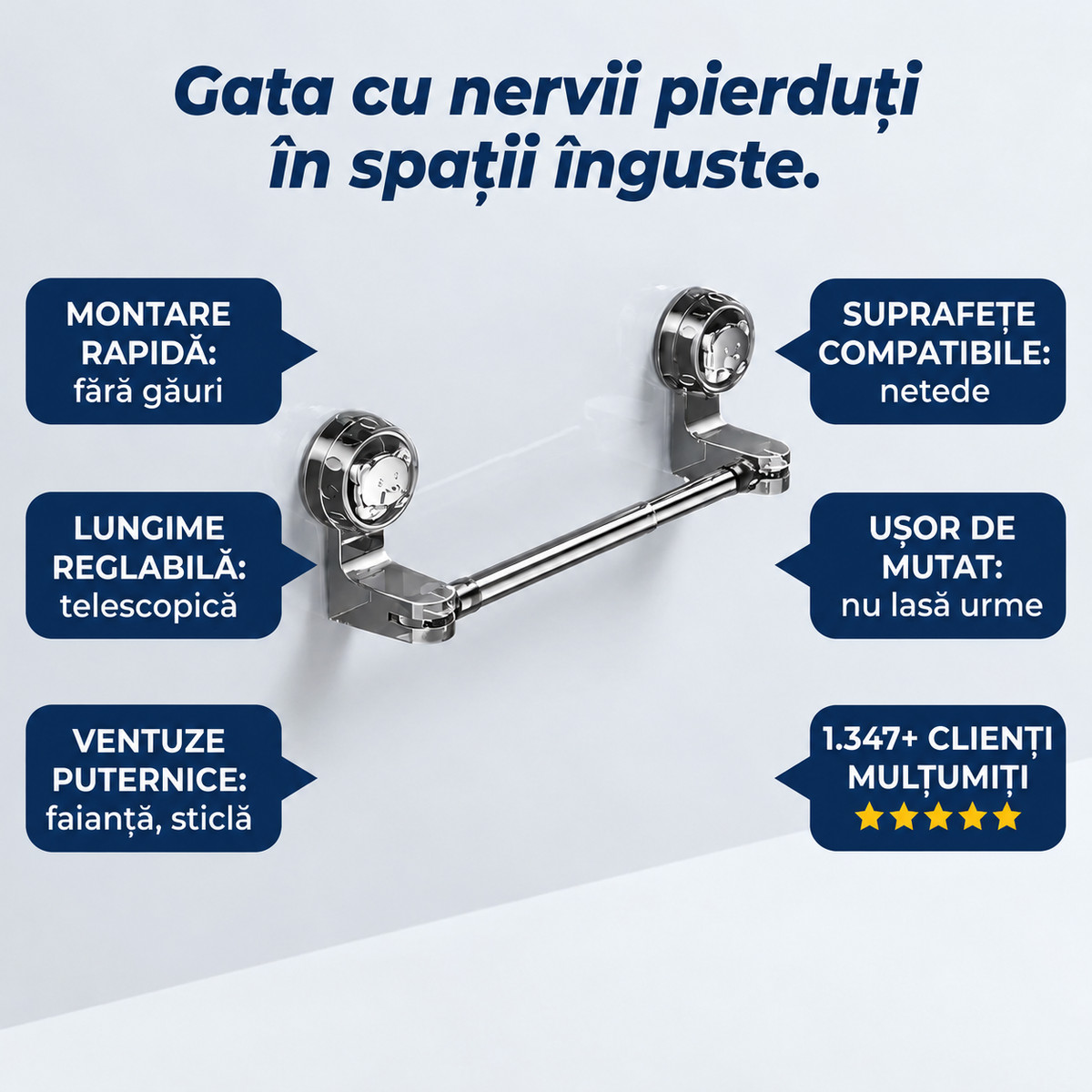 Bară de prosoape cu ventuze