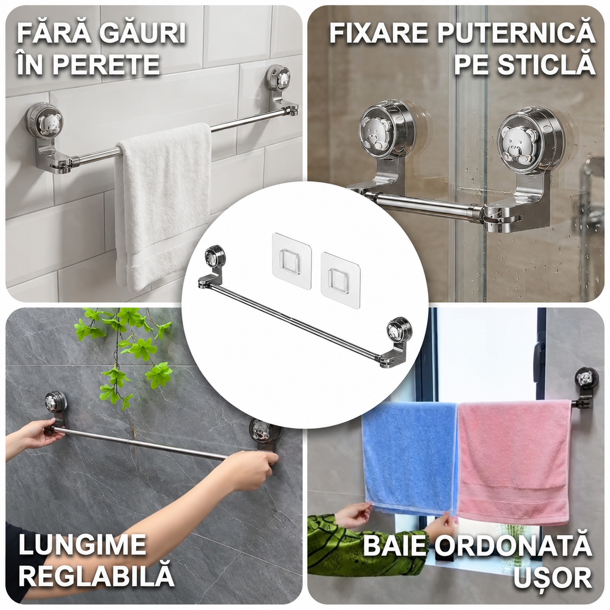 Bară de prosoape cu ventuze