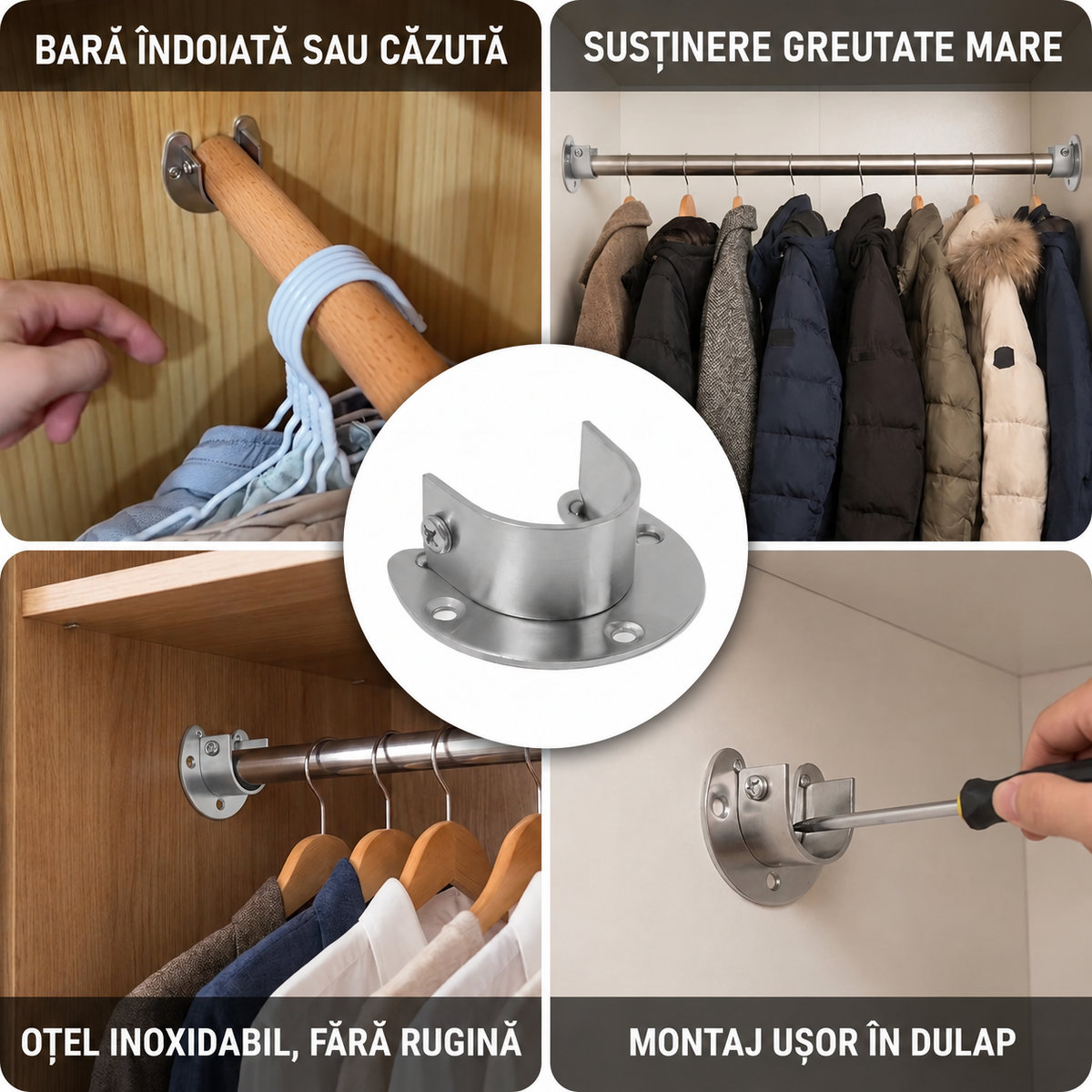 Suport Bară Dulap Inox