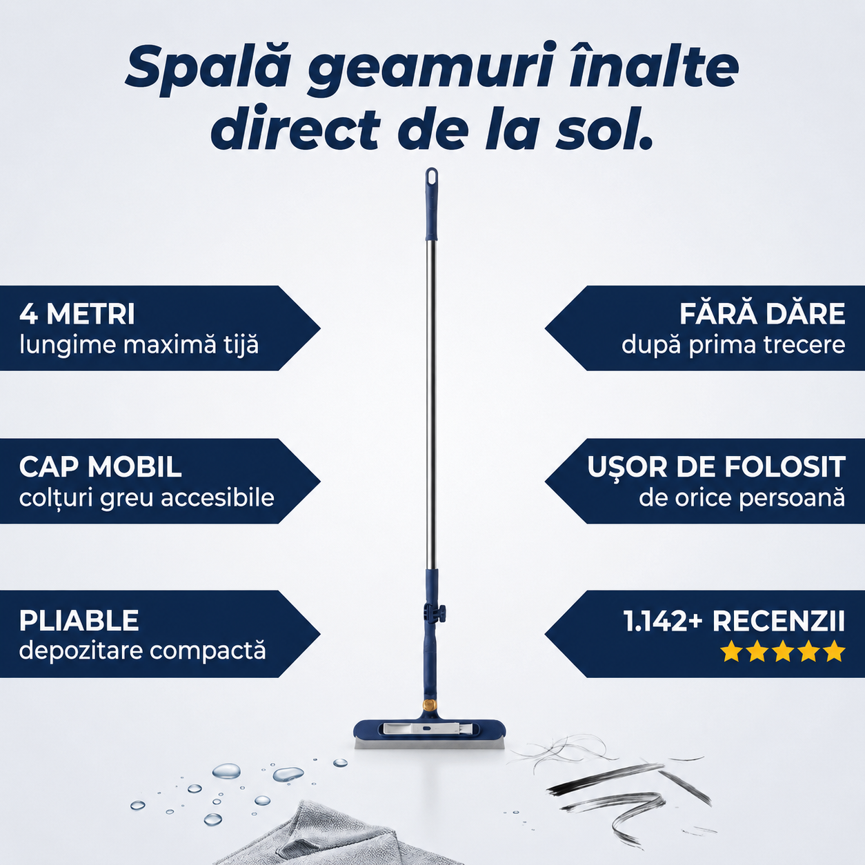 Curățător Geamuri Telescopic Reglabil