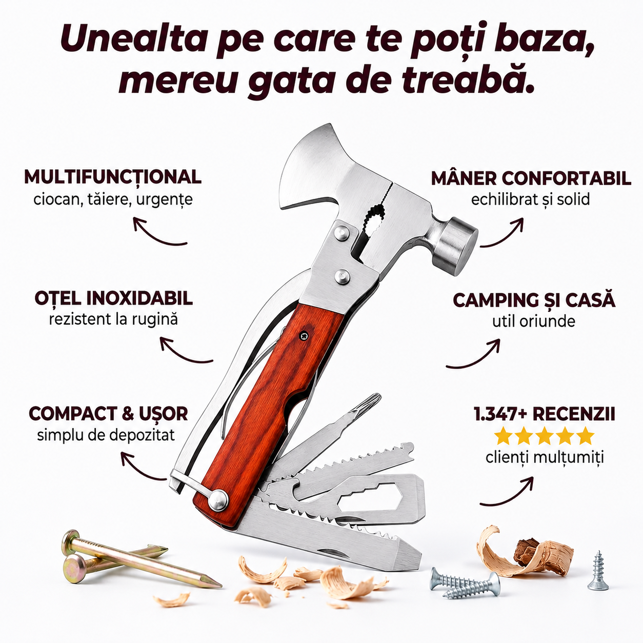 Ciocan Multifuncțional Oțel Inoxidabil