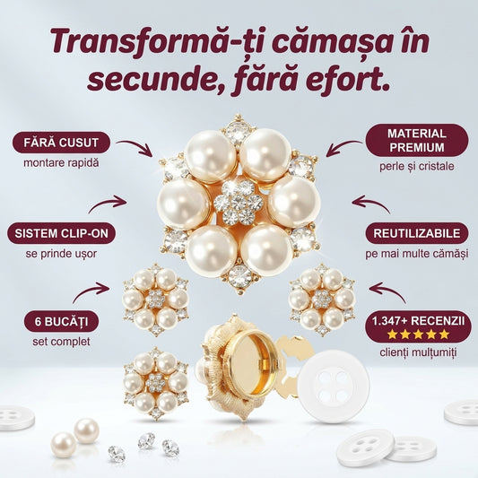Set 5 Butoni Perlă și Cristale