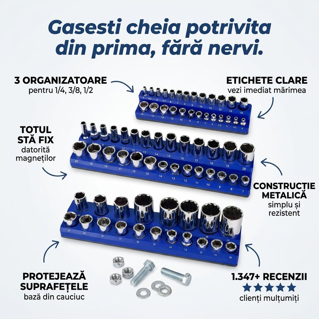 Set 3 Organizatoare Magnetice Chei Tubulare