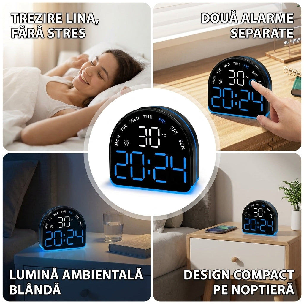 Ceas deșteptător digital cu lumină ambientală