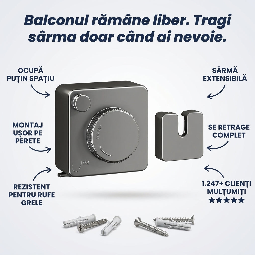 Suport retractabil de rufe pentru balcon