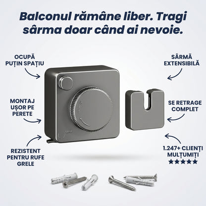 Suport retractabil de rufe pentru balcon