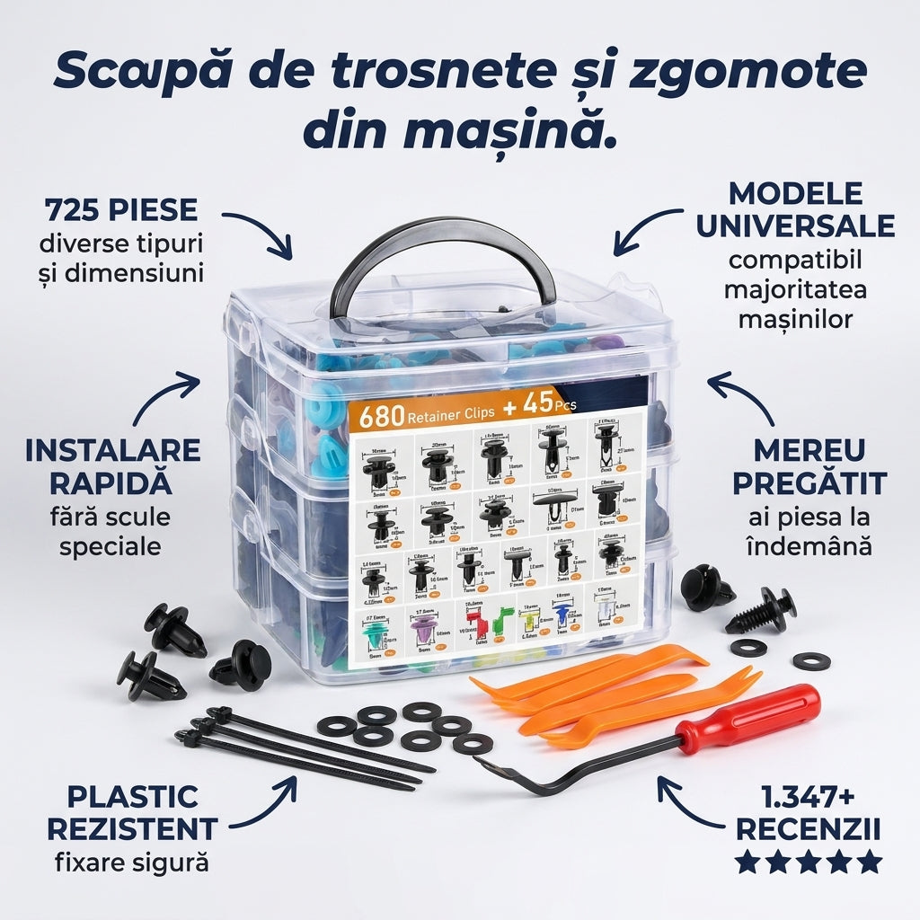 Set 725 de cleme de fixare pentru mașină