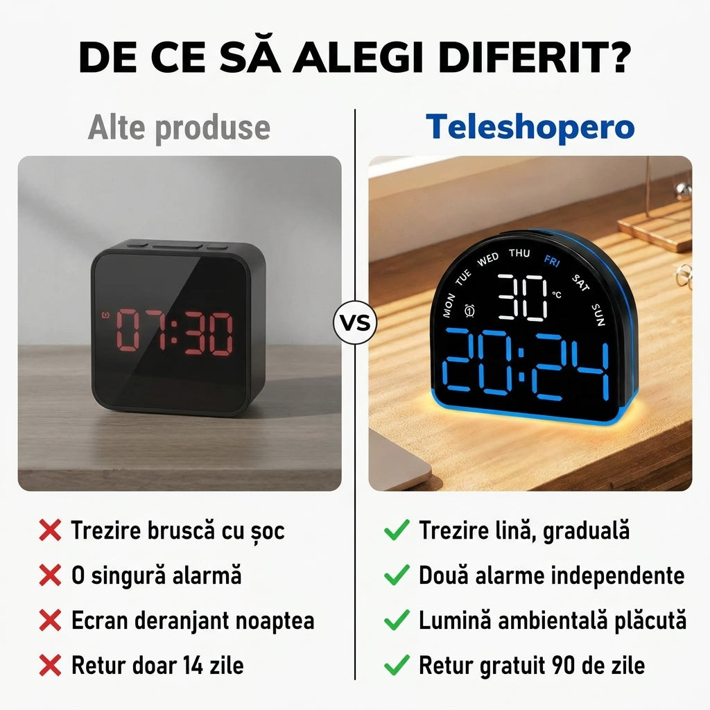 Ceas deșteptător digital cu lumină ambientală