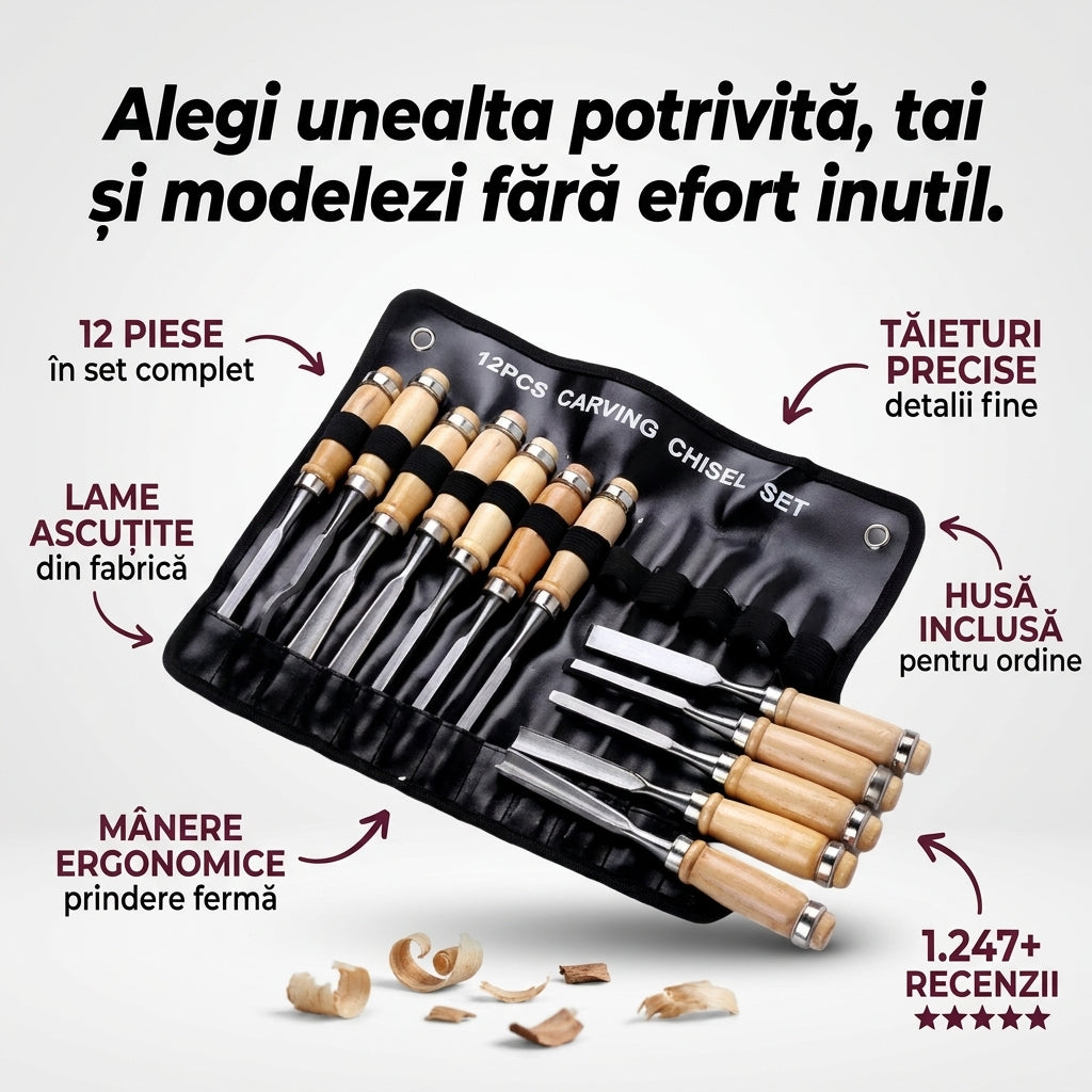 Set Dălți Sculptură Lemn