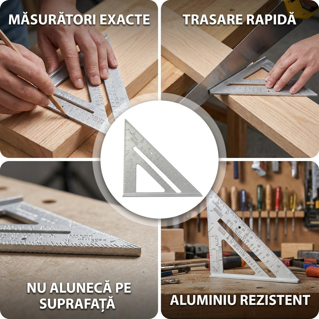 Riglă Triunghi Metalică Tâmplărie