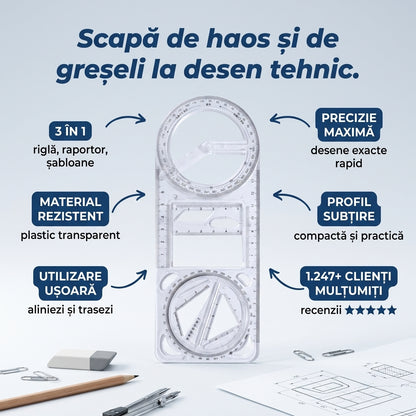 Riglă Geometrică Multifuncțională Desen
