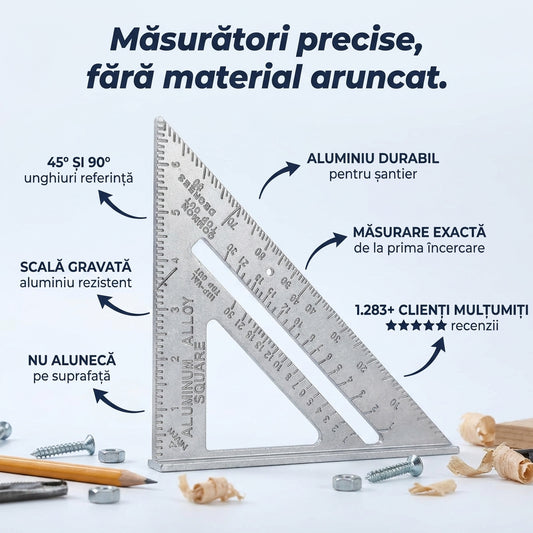 Riglă Triunghi Metalică Tâmplărie