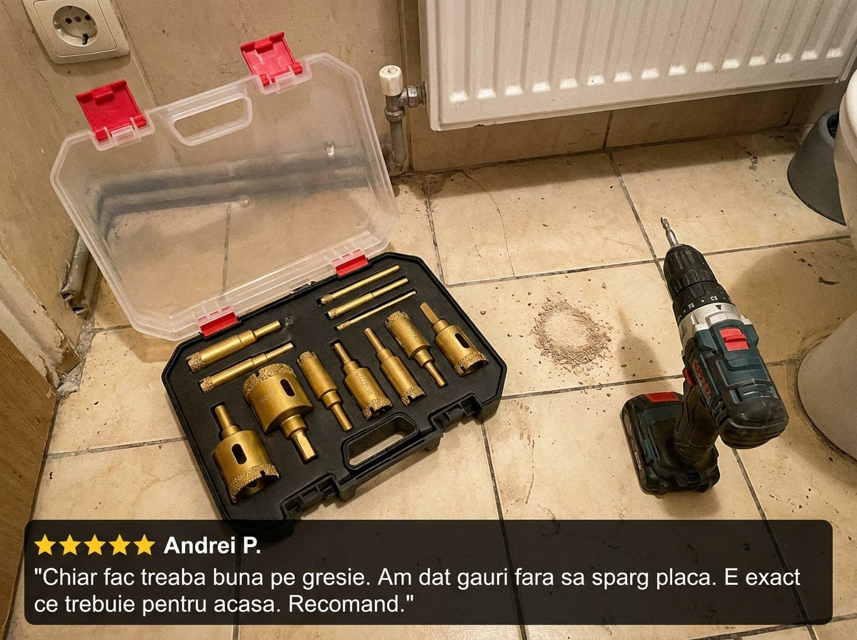Set 12 Burghie Diamantate Pentru Găuri