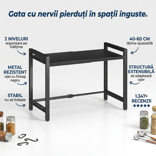Raft de Depozitare Extensibil cu 2 Niveluri