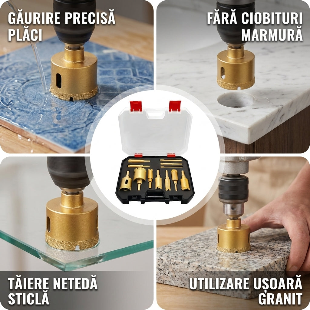 Set 12 Burghie Diamantate Pentru Găuri