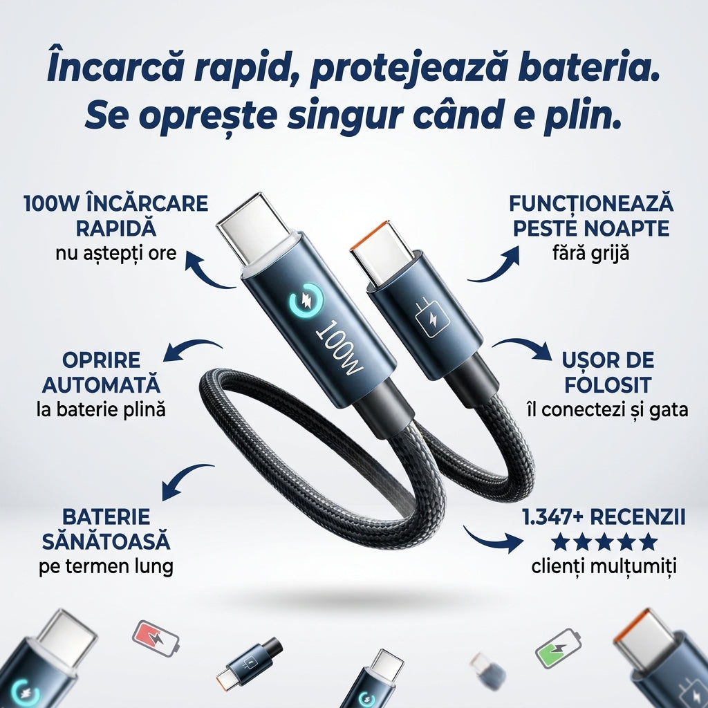 Cablu de încărcare rapidă cu oprire automată