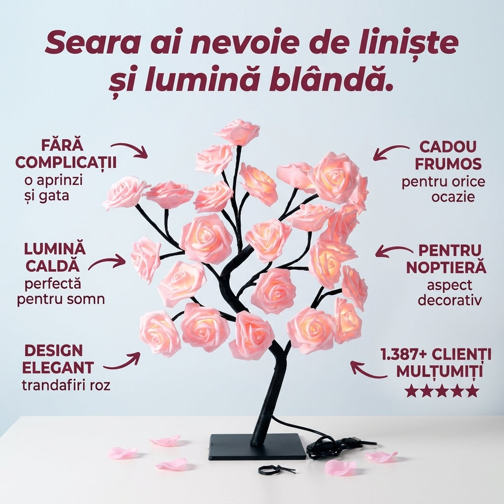 Lampă Noapte cu Trandafiri