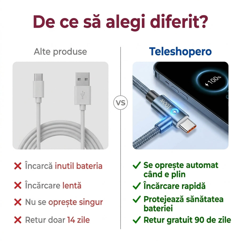 Cablu de încărcare rapidă cu oprire automată