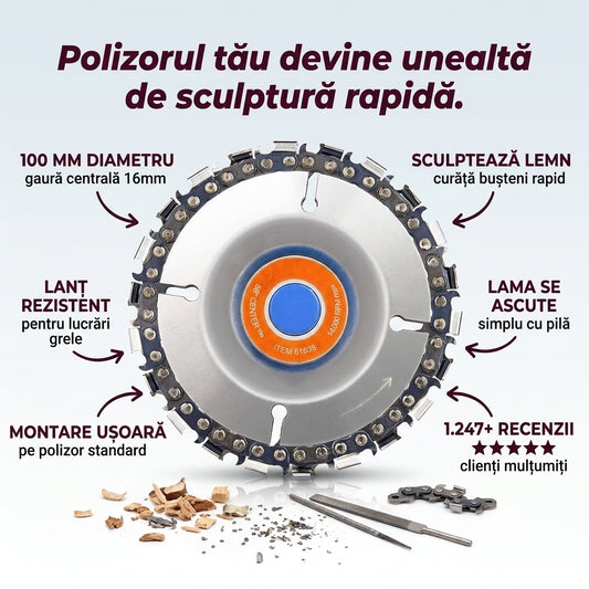 DISC POLIZOR UNGHIULAR CU LANȚ DE DRUJBĂ (16MM X 100 MM)