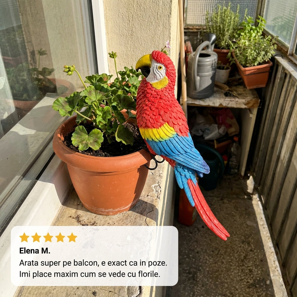 Sculptură Papagal Ghiveci Flori