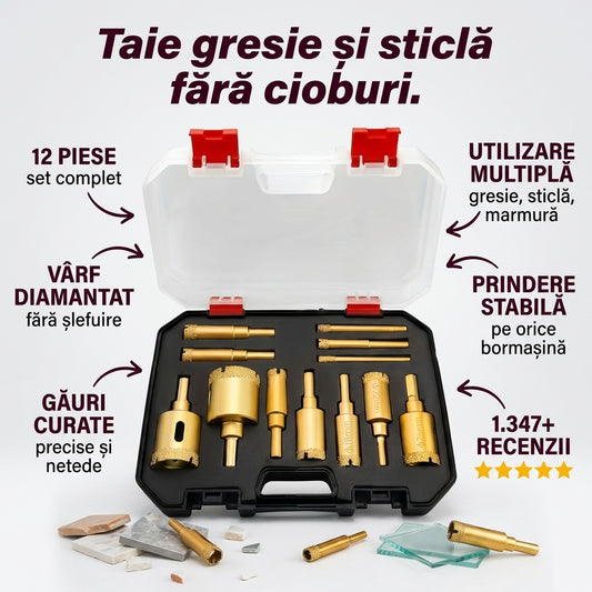 Set 12 Burghie Diamantate Pentru Găuri