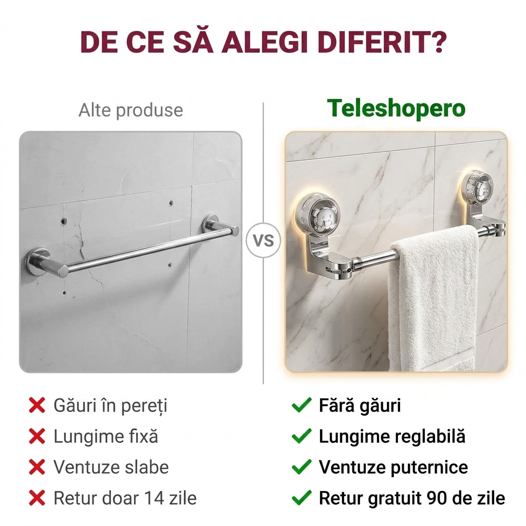 Bară de prosoape cu ventuze