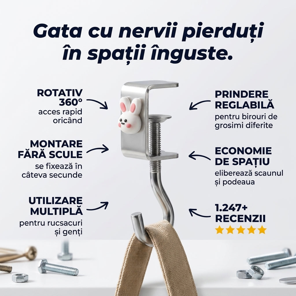Cârlig Rotativ Birou Rucsac