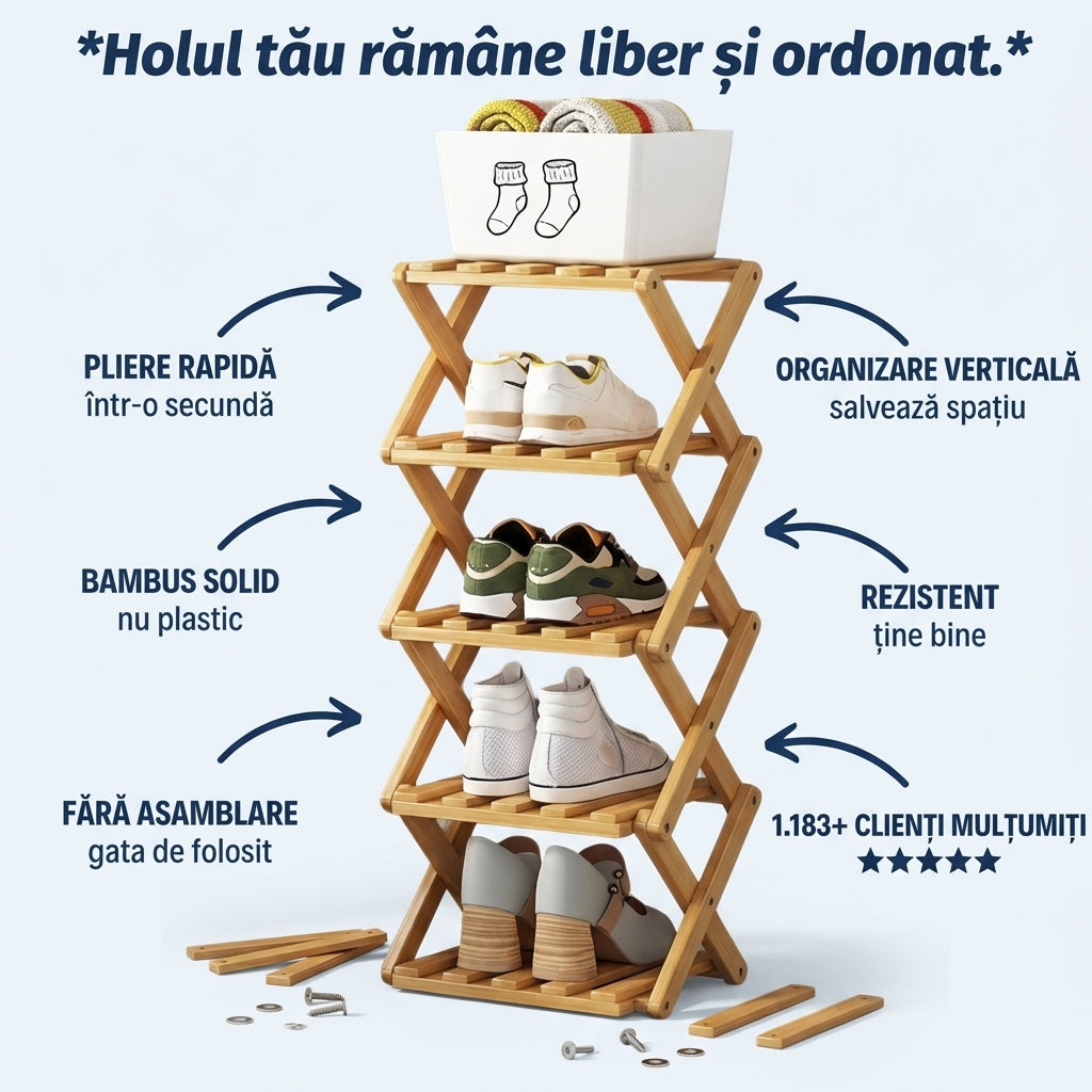 Raft Pantofi Bambus Pliabil