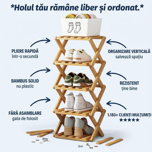 Raft Pantofi Bambus Pliabil