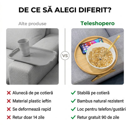 Tăviță de bambus pentru cotiera canapelei