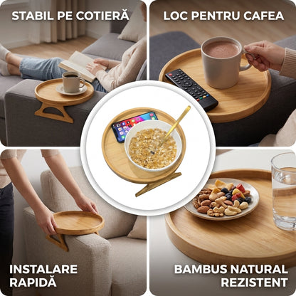 Tăviță de bambus pentru cotiera canapelei